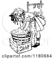 Poster, Art Print Of Retro Vintage Black And White Girl Washing Laundry