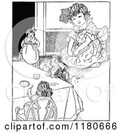 Clipart Of A Retro Vintage Black And White Girl Playing With Her Dolls Royalty Free Vector Illustration by Prawny Vintage