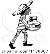 Retro Vintage Black And White African Boy Carrying A Jug