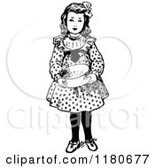 Clipart Of A Retro Vintage Black And White Girl Holding A Bowl Royalty Free Vector Illustration