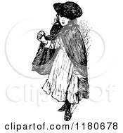 Clipart Of A Retro Vintage Black And White Girl With A Cape Royalty Free Vector Illustration