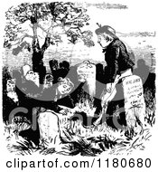 Clipart Of Retro Vintage Black And White Boys In A Cemetery Royalty Free Vector Illustration