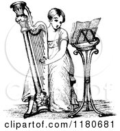 Poster, Art Print Of Retro Vintage Black And White Girl Playing A Harp