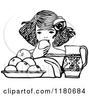 Clipart Of A Retro Vintage Black And White Girl Eating Fruit Royalty Free Vector Illustration by Prawny Vintage