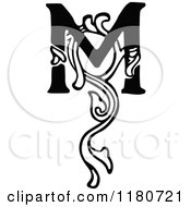 Clipart Of A Retro Vintage Black And White Letter M And Vine Royalty Free Vector Illustration