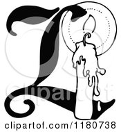 Clipart Of A Retro Vintage Black And White Letter L And Lit Candle Royalty Free Vector Illustration