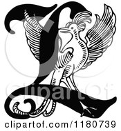 Clipart Of A Retro Vintage Black And White Letter L And Bird Royalty Free Vector Illustration