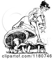 Clipart Of A Retro Vintage Black And White Man Stepping On Mushrooms Royalty Free Vector Illustration by Prawny Vintage