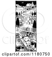 Clipart Of A Retro Vintage Black And White Doll Village Royalty Free Vector Illustration