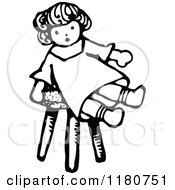 Clipart Of A Retro Vintage Black And White Doll On A Stool Royalty Free Vector Illustration