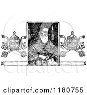 Clipart Of A Retro Vintage Black And White Portrait Of Pope Julius The Second Royalty Free Vector Illustration