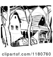 Clipart Of Retro Vintage Black And White Houses Royalty Free Vector Illustration