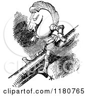 Clipart Of A Retro Vintage Black And White Knight With A Horse Helmet On A Pole Royalty Free Vector Illustration by Prawny Vintage