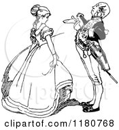 Clipart Of A Retro Vintage Black And White Gentleman And Lady Talking Royalty Free Vector Illustration