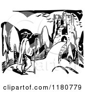 Poster, Art Print Of Retro Vintage Black And White Man Approaching A Castle