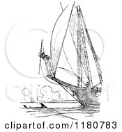 Clipart Of A Retro Vintage Black And White Fishing Rig And Harpoon Man Royalty Free Vector Illustration
