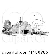 Clipart Of A Retro Vintage Black And White Barn Royalty Free Vector Illustration