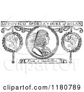 Clipart Of Retro Vintage Black And White Duke Of Milan Coin Royalty Free Vector Illustration