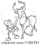 Poster, Art Print Of Retro Vintage Black And White Christmas Elf Leading A Reindeer