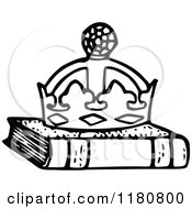Clipart Of A Retro Vintage Black And White Crown On A Book Royalty Free Vector Illustration