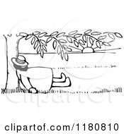 Clipart Of A Retro Vintage Black And White Man Sleeping Under A Tree Royalty Free Vector Illustration