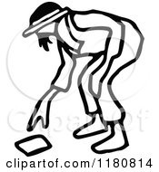 Clipart Of A Black And White Man Picking Up Soap Royalty Free Vector Illustration