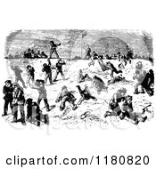 Poster, Art Print Of Retro Vintage Black And White Snowball Fight