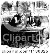 Clipart Of Retro Vintage Black And White Men At A Table Royalty Free Vector Illustration