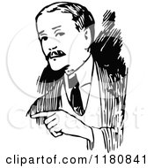 Clipart Of A Retro Vintage Black And White Man Pointing Royalty Free Vector Illustration