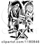 Clipart Of A Retro Vintage Black And White Woman And Organ Grinder Royalty Free Vector Illustration
