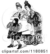 Clipart Of A Retro Vintage Black And White Little Man And Women Royalty Free Vector Illustration
