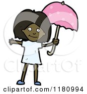 Cartoon Of A Black Girl With An Umbrella Royalty Free Vector Illustration by lineartestpilot