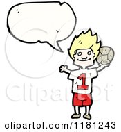 Cartoon Of A Boy Playing Soccer Speaking Royalty Free Vector Illustration by lineartestpilot