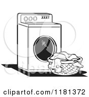 Black And White Retro Washing Machine And Laundry