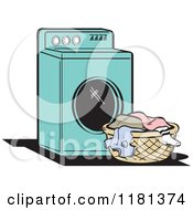 Retro Turquoise Washing Machine And Laundry