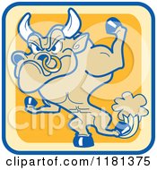 Cartoon Of A Angry Bull Mascot Holding Up A Fist Hoof Royalty Free Vector Clipart by Andy Nortnik