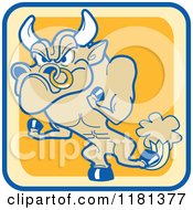 Cartoon Of A Angry Bull Mascot Holding Up Fist Hooves Royalty Free Vector Clipart