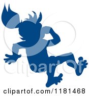 Poster, Art Print Of Silhouetted Blue Swimmer Girl Plugging Her Nose And Jumping