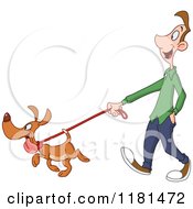 Poster, Art Print Of Happy Dog Leading A Man On A Walk