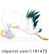 Poster, Art Print Of Baby Boy Sucking His Thumb In A Stork Bundle