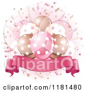 Banner Under Party Balloons And Confetti With Pink