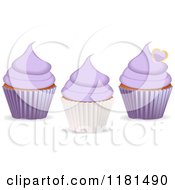 Clipart Of Three Purple Cupcakes Royalty Free Vector Illustration