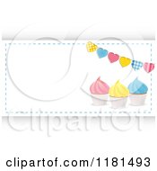 Poster, Art Print Of Colorful Cupcakes And Heart Banner With Copyspace Over Hexagons
