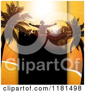 Silhouetted Dj And Crowd With Palm Trees And Copyspace Over A Beach Scene