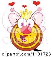 Happy Queen Bee With Hearts Pink Wings And A Crown