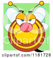 Cartoon Of A Grumpy Bee Over Green Royalty Free Vector Clipart