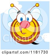 Cartoon Of A Happy Bee Against A Sky Royalty Free Vector Clipart