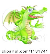 Cartoon Of A Presenting Green Dragon Royalty Free Vector Clipart