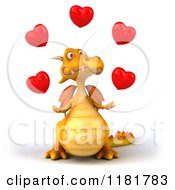 Clipart Of A 3d Yellow Dragon Juggling Hearts Royalty Free CGI Illustration