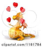 Clipart Of A 3d Yellow Dragon Juggling Hearts 2 Royalty Free CGI Illustration